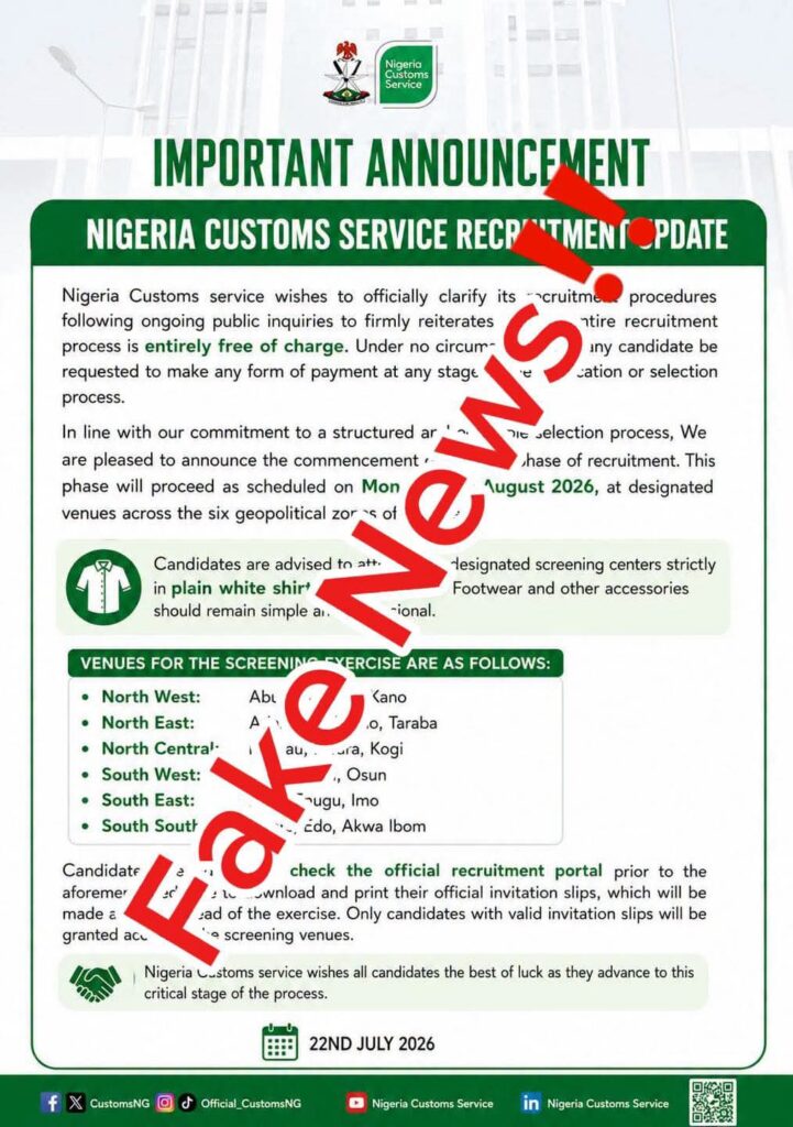 NCS debunks fake recruitment update circulating online
